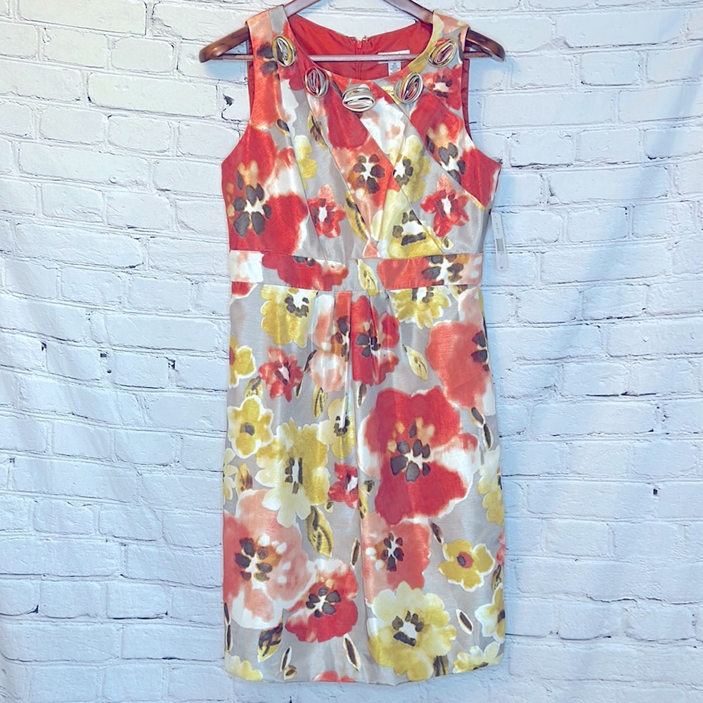 Kim Rogers Yellow Gray Floral Sleeveless Dress Size 10 Brand New W/Tags